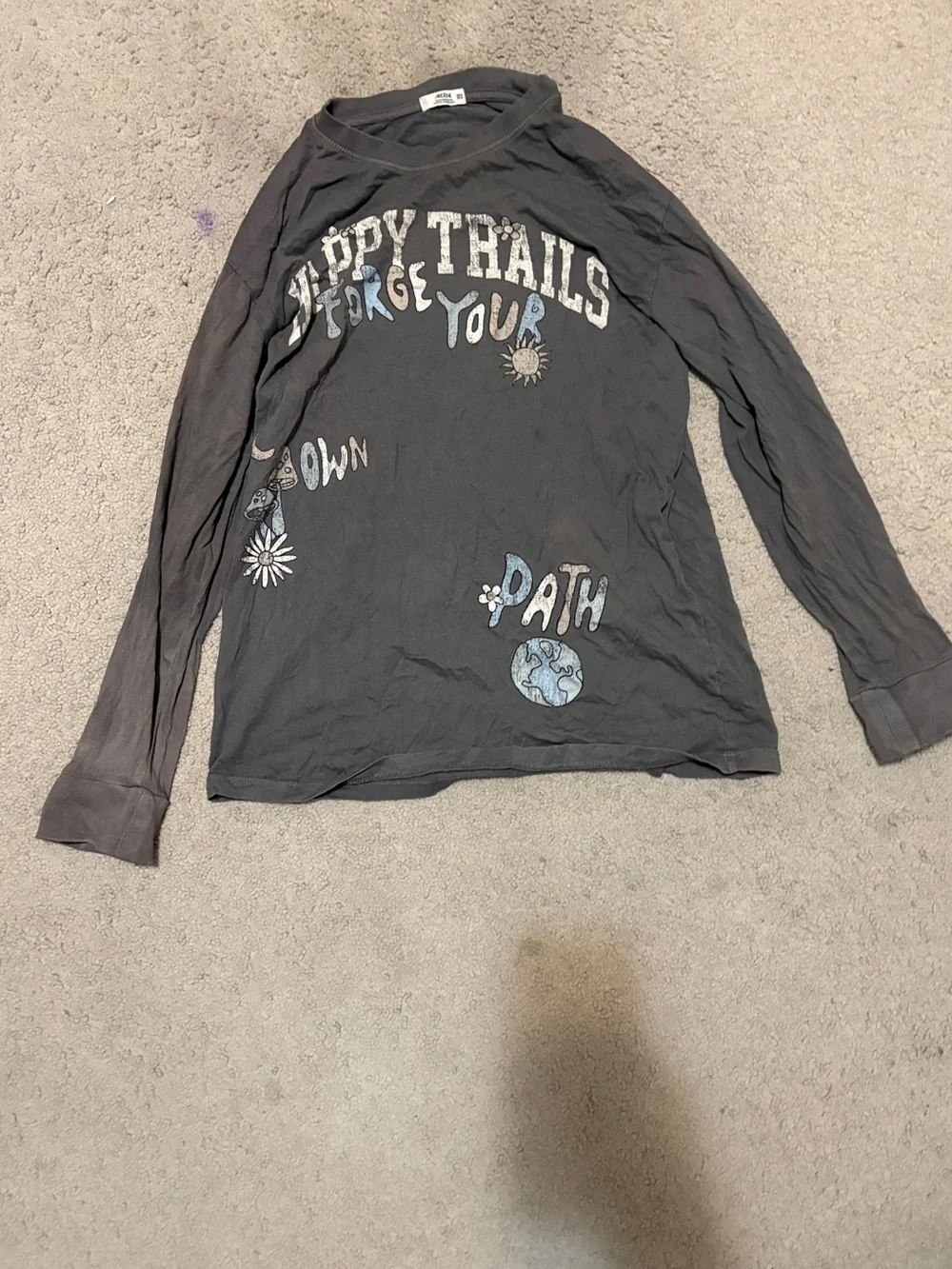 Graphic Long-Sleeve Kids Tee - Charcoal 'Happy Trails' - Picture 1 of 3